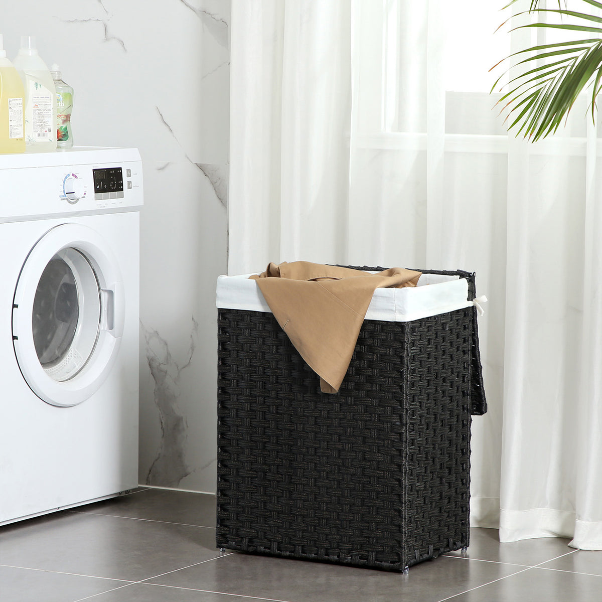 Synthetic Rattan Laundry Basket - 23.8 Gallon - With Lid and Handles