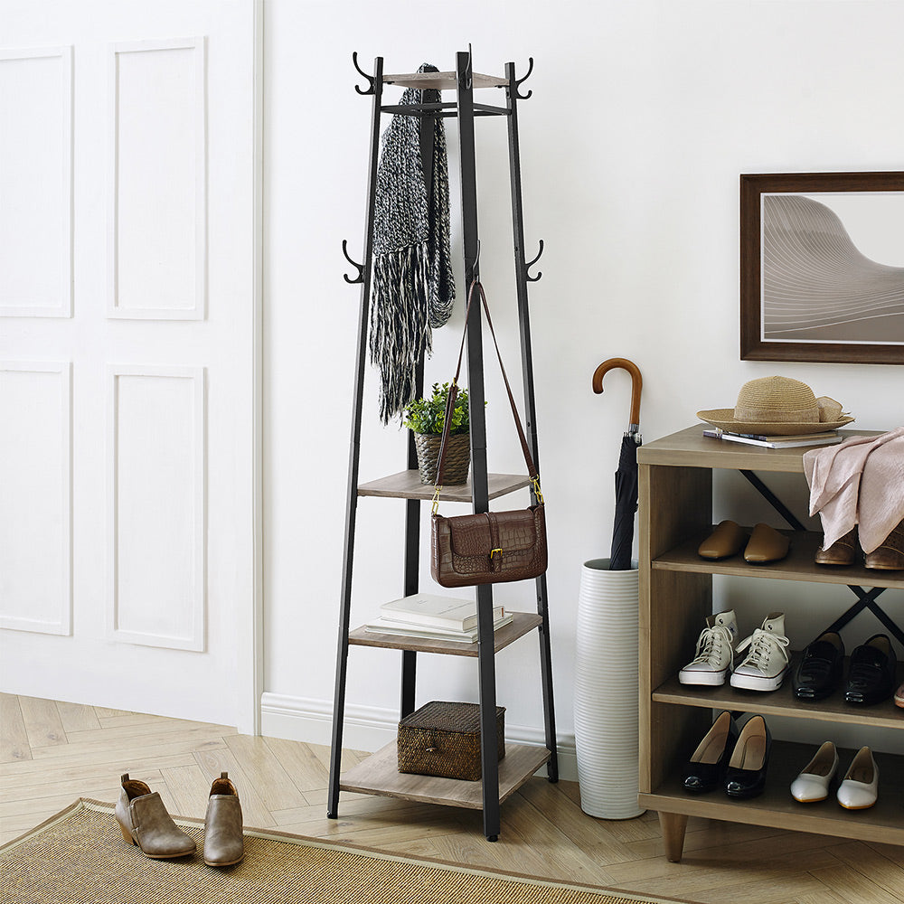Coat Stand with 3 Shelves - Greige, Black