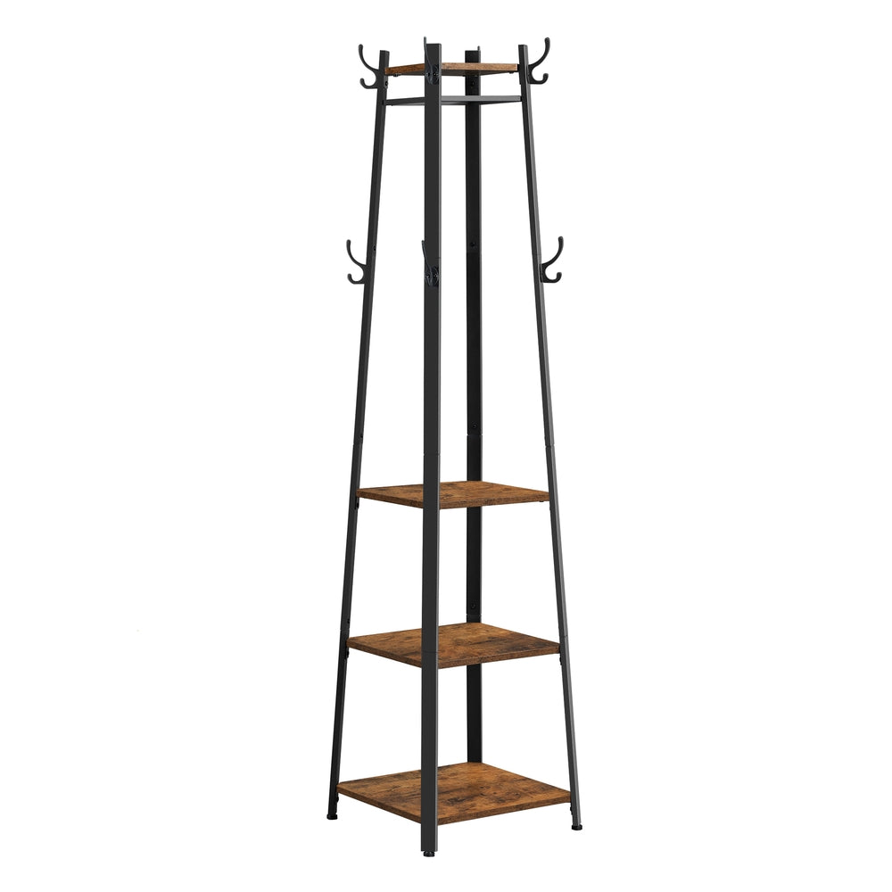 Coat Stand with 3 Shelves - Rustic Brown, Black