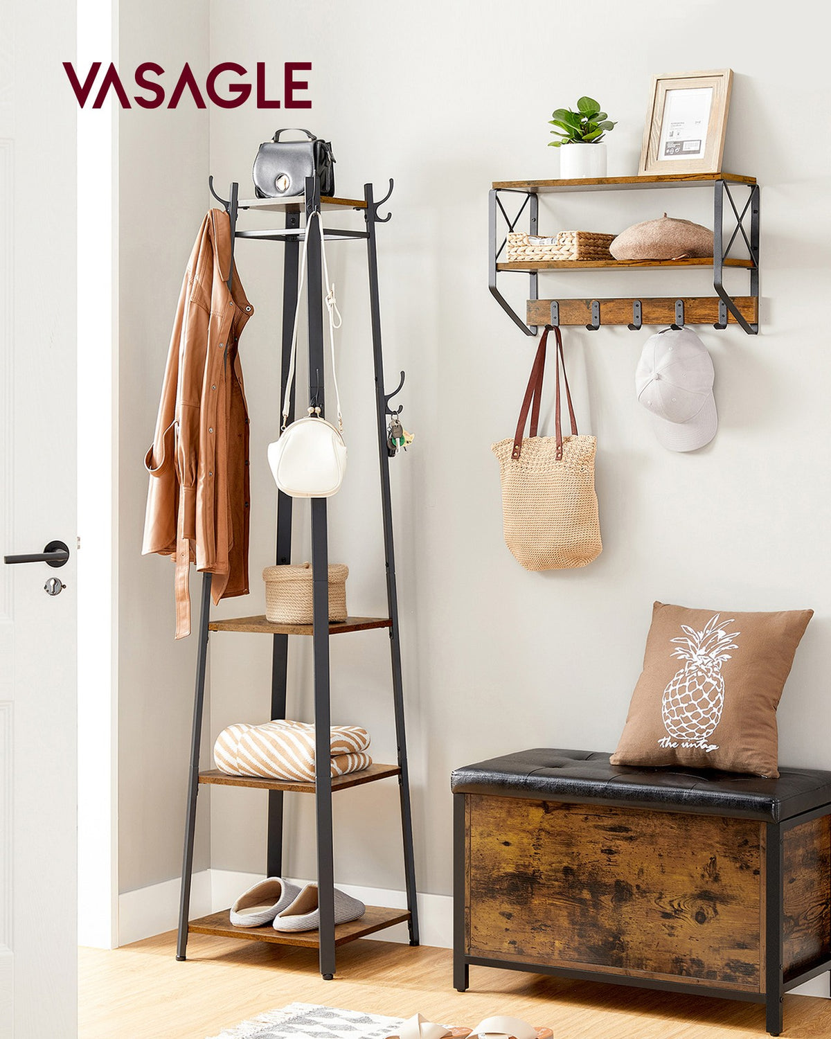 Coat Stand with 3 Shelves