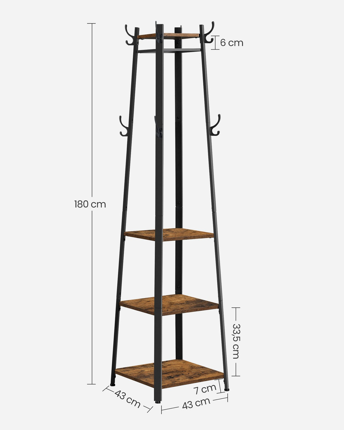 Coat Stand with 3 Shelves