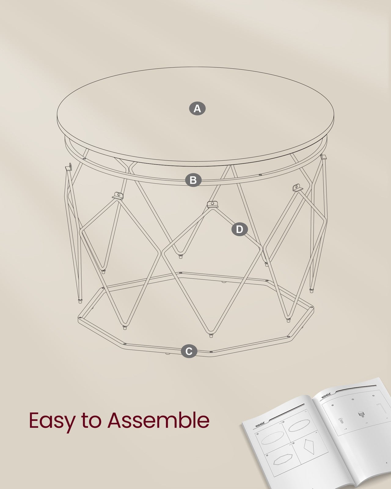 Round Coffee Table with Steel Frame