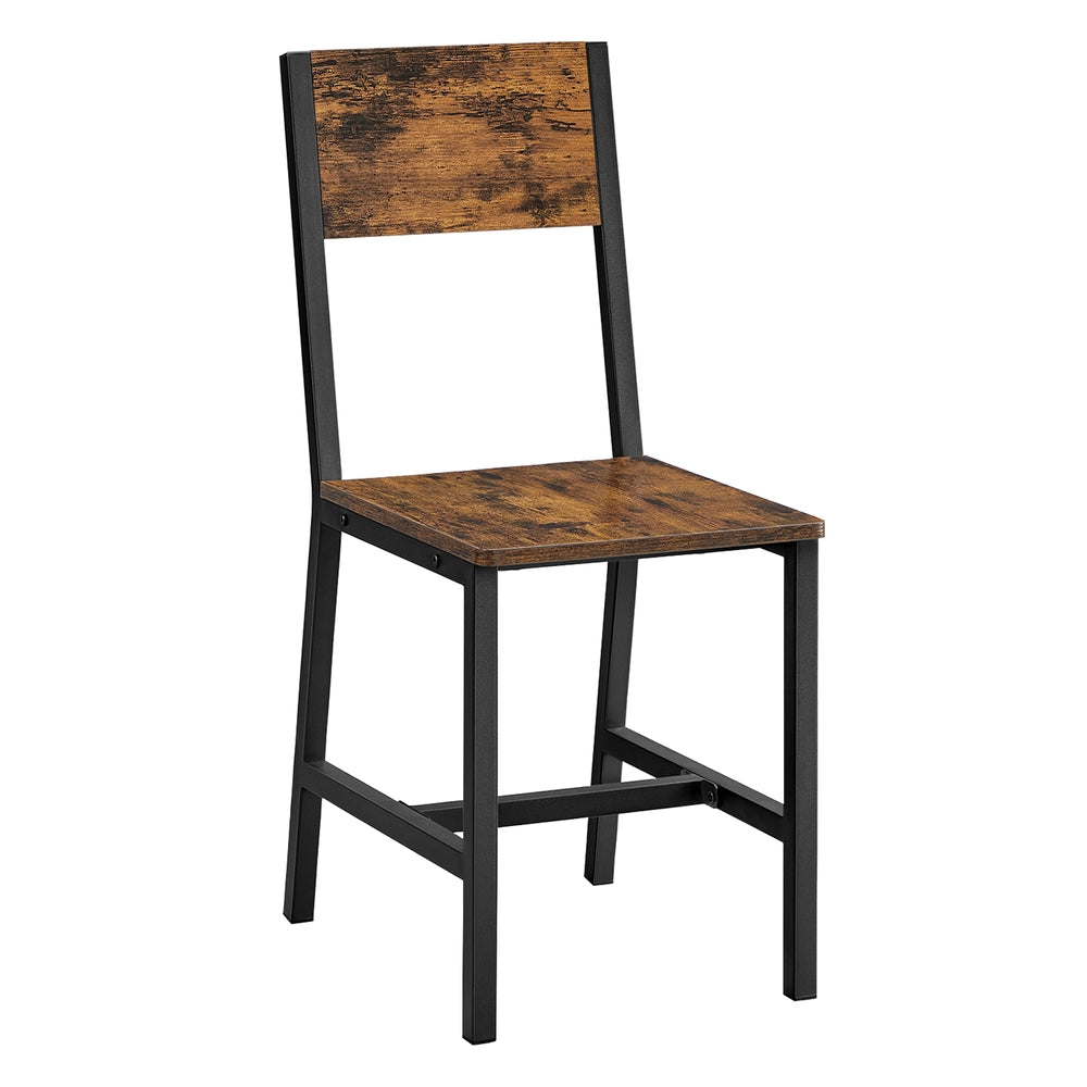 Dining Chair Set of 2 - Rustic Wood Chairs with Metal Steel Frame - Rustic Brown, Ink Black