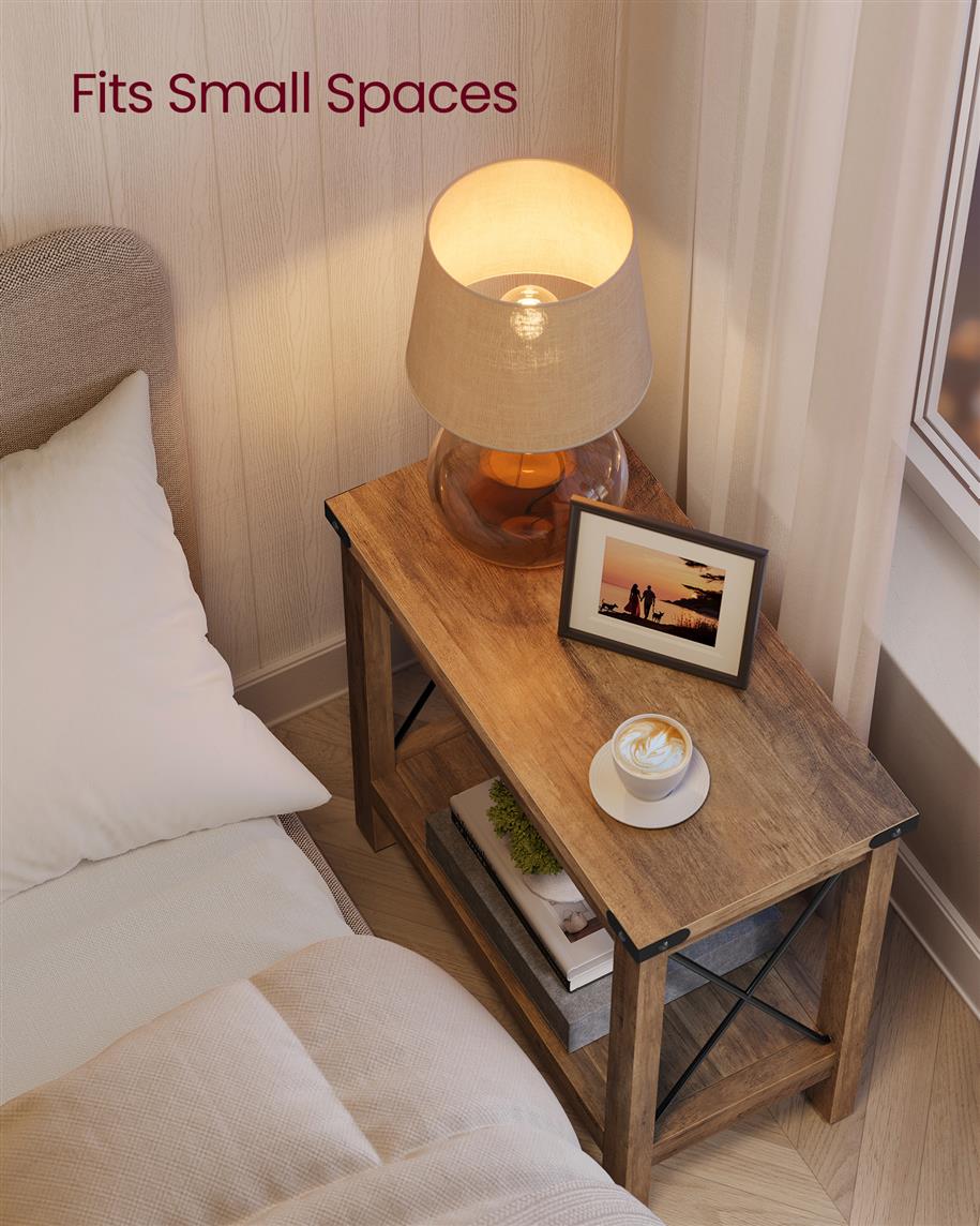 Side Table with Bottom Shelf - Honey Brown