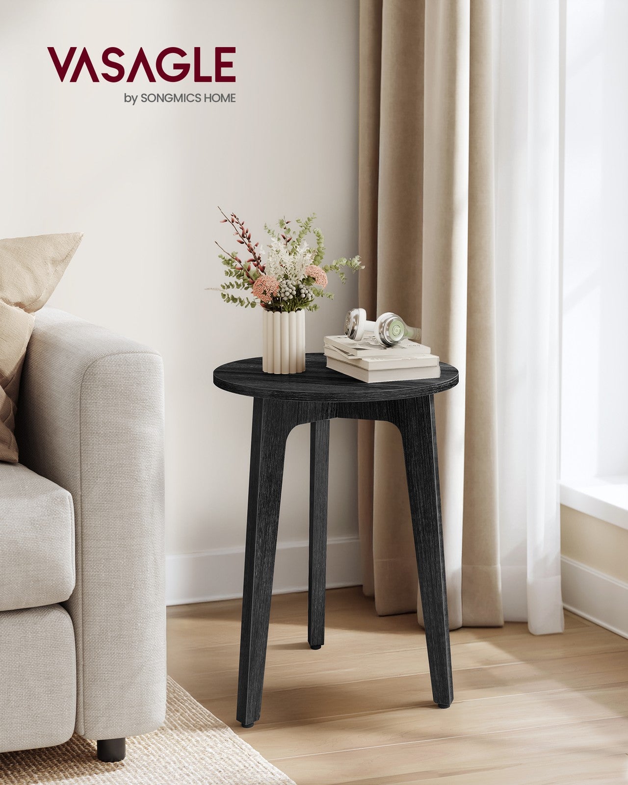 MAEZO Collection - Small Side Table - Round End Table - Charcoal Gray