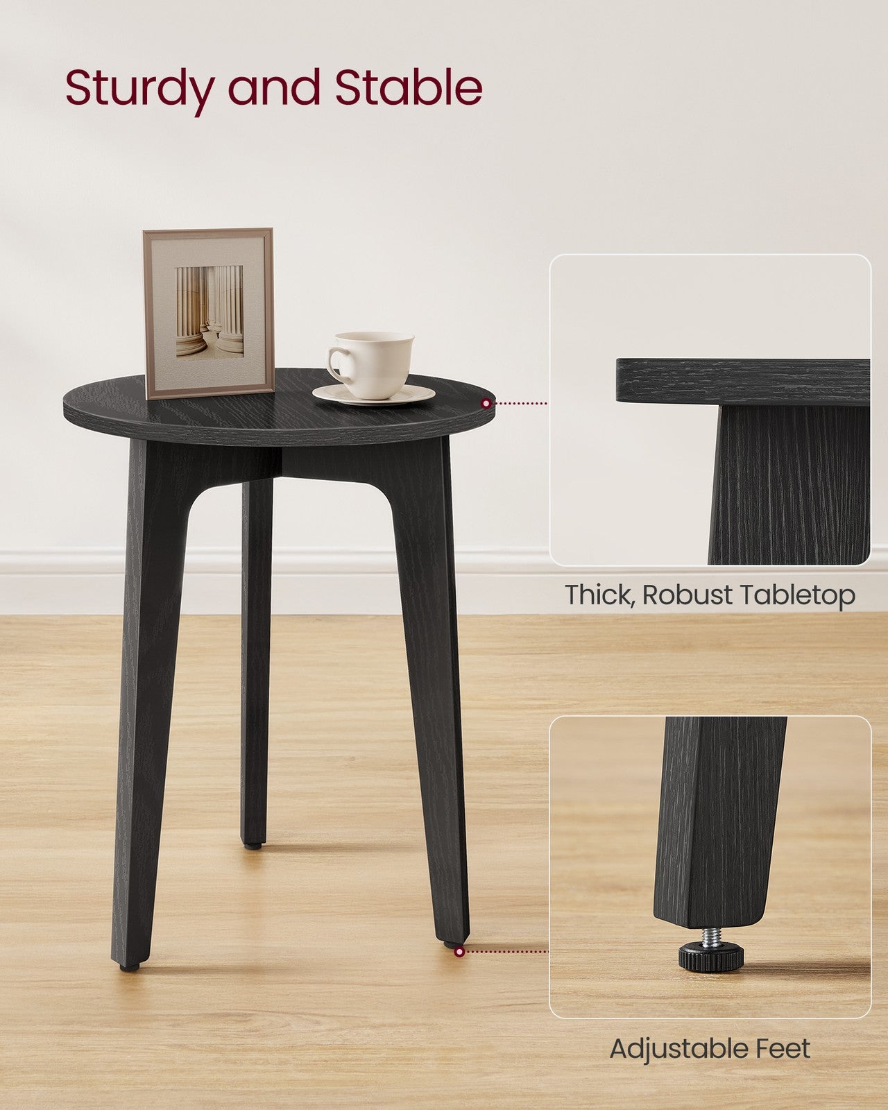 MAEZO Collection - Small Side Table - Round End Table - Charcoal Gray