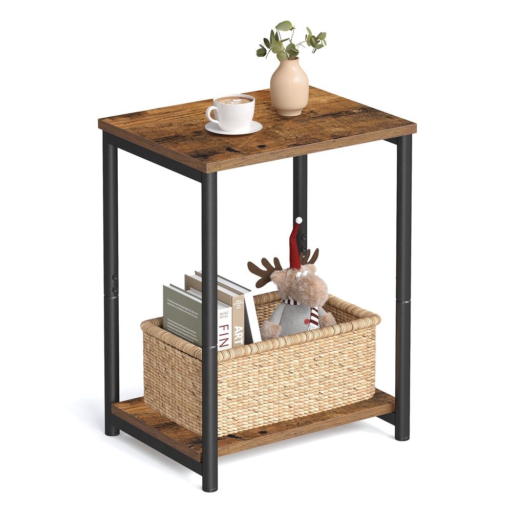Industrial 2-Tier Small Side Table - Rustic Brown, Black