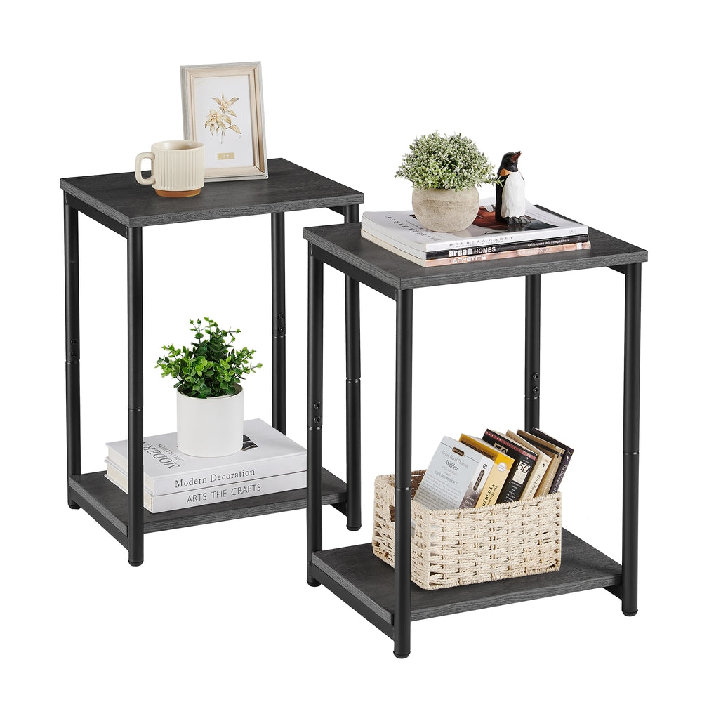Industrial 2-Tier Small Side Table - Misty Gray, Classic Black