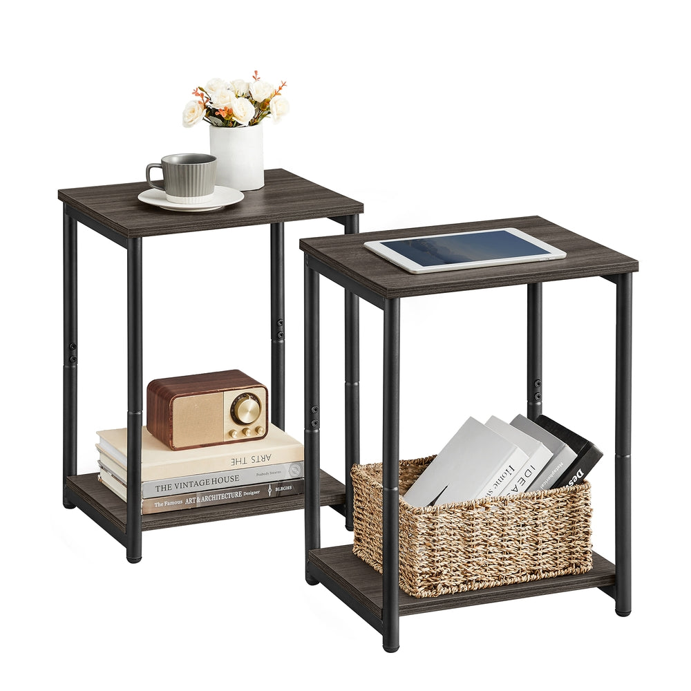 Industrial 2-Tier Small Side Table - Chestnut Brown, Classic Black