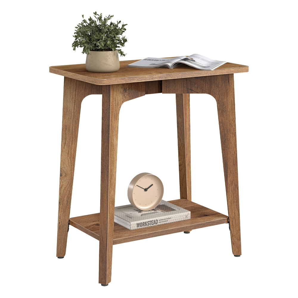 MAEZO Collection - Side Table - 2-Tier Small Rectangular End Table - Honey Brown