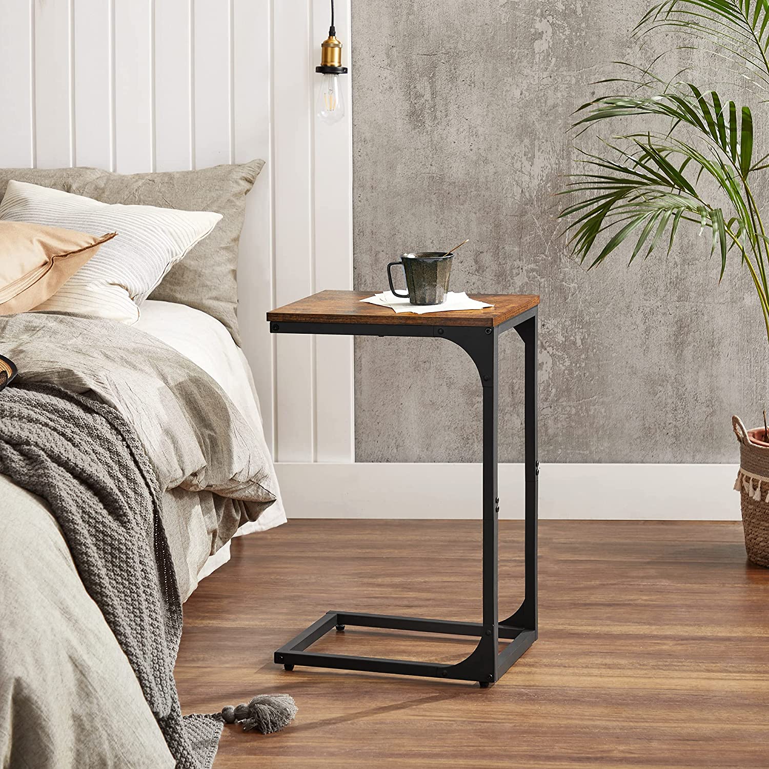 C-Shaped End Table - Rustic Brown, Black