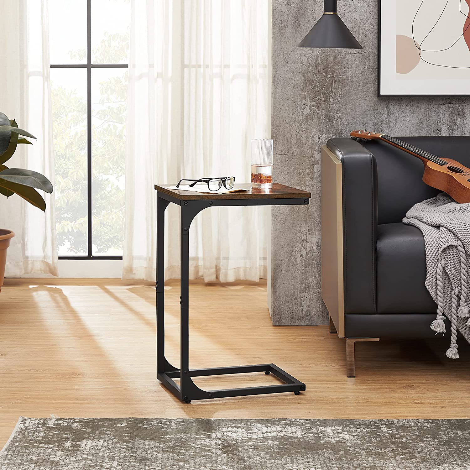 C-Shaped End Table - Rustic Brown, Black