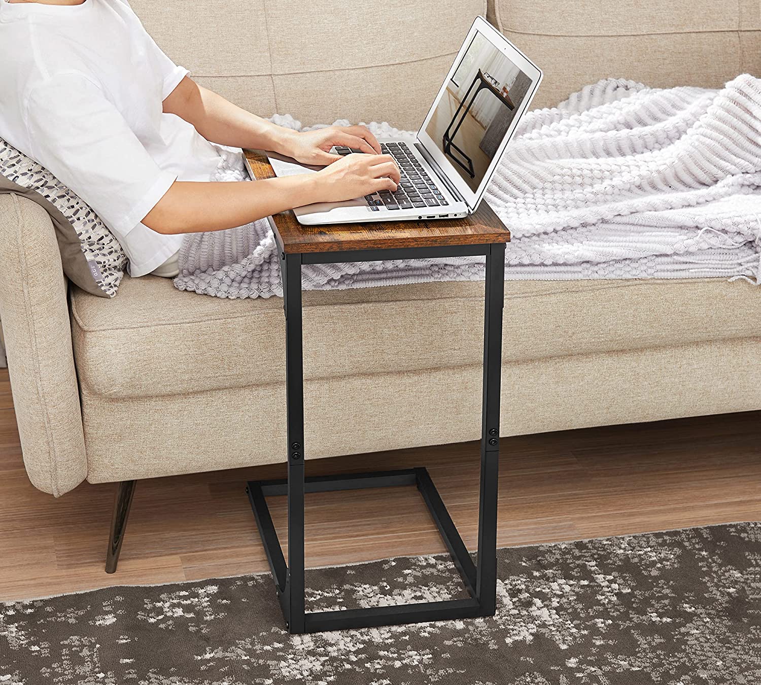 C-Shaped End Table - Rustic Brown, Black