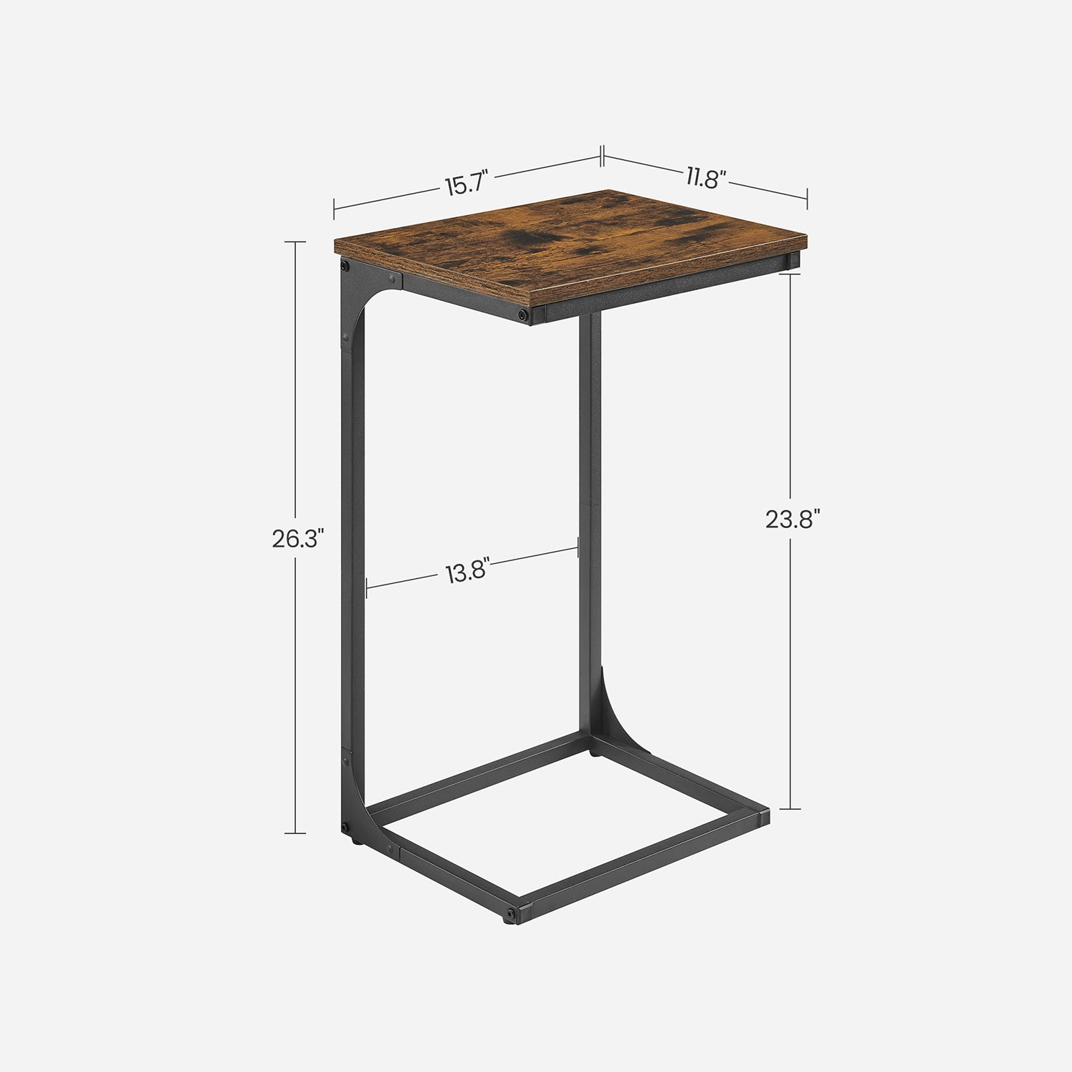 C-Shaped End Table with Metal Frame - Rustic Brown, Black