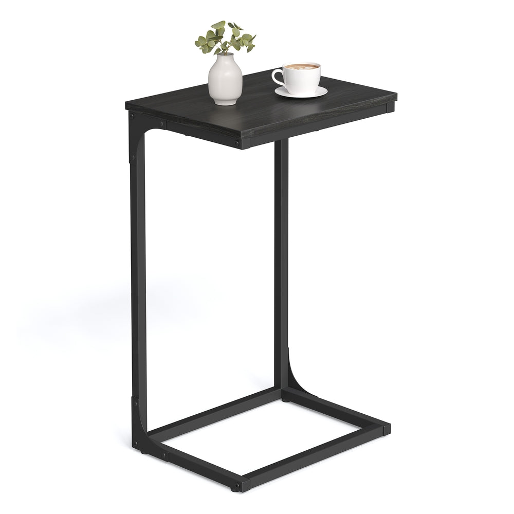 C-Shaped End Table with Metal Frame - Ebonized Oak Finish, Black