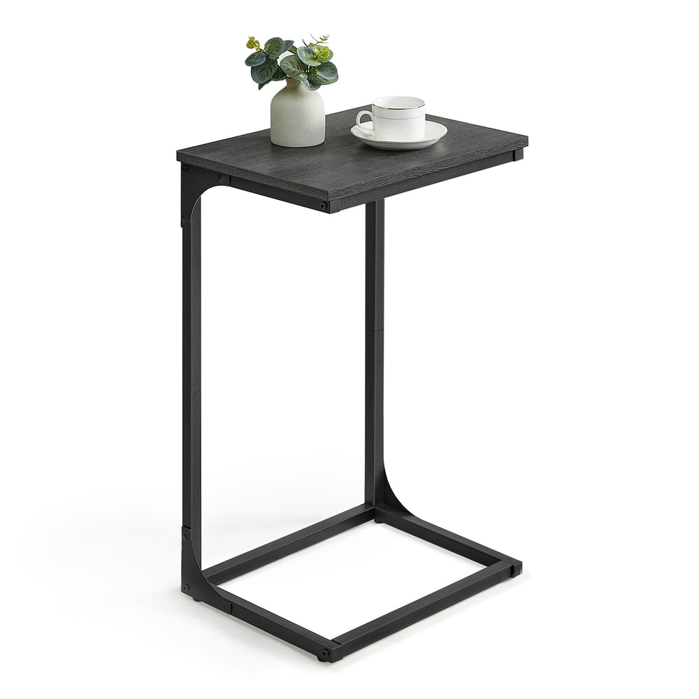 C-Shaped End Table with Metal Frame - Misty Gray, Black
