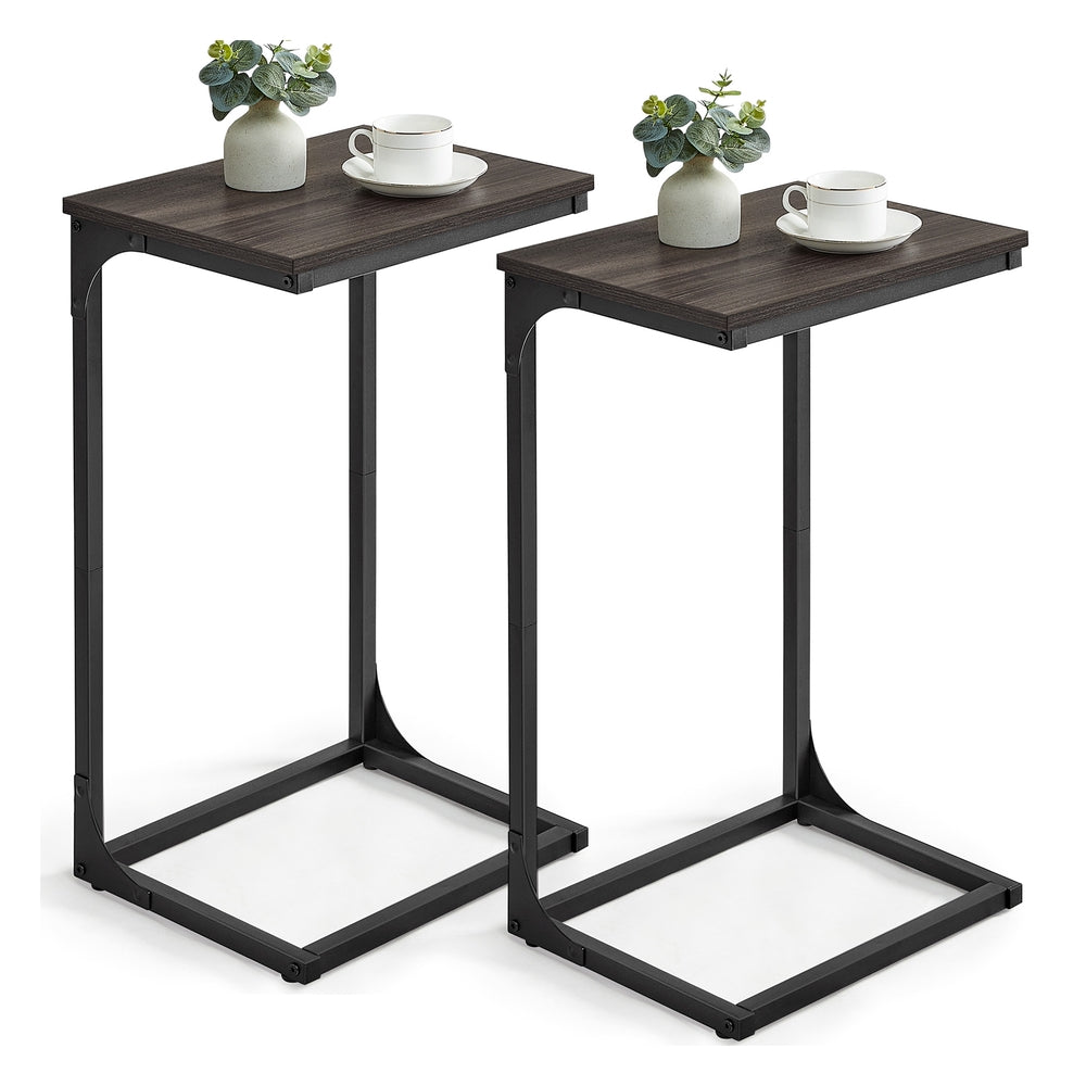C-Shaped End Table with Metal Frame - Chestnut Brown, Black