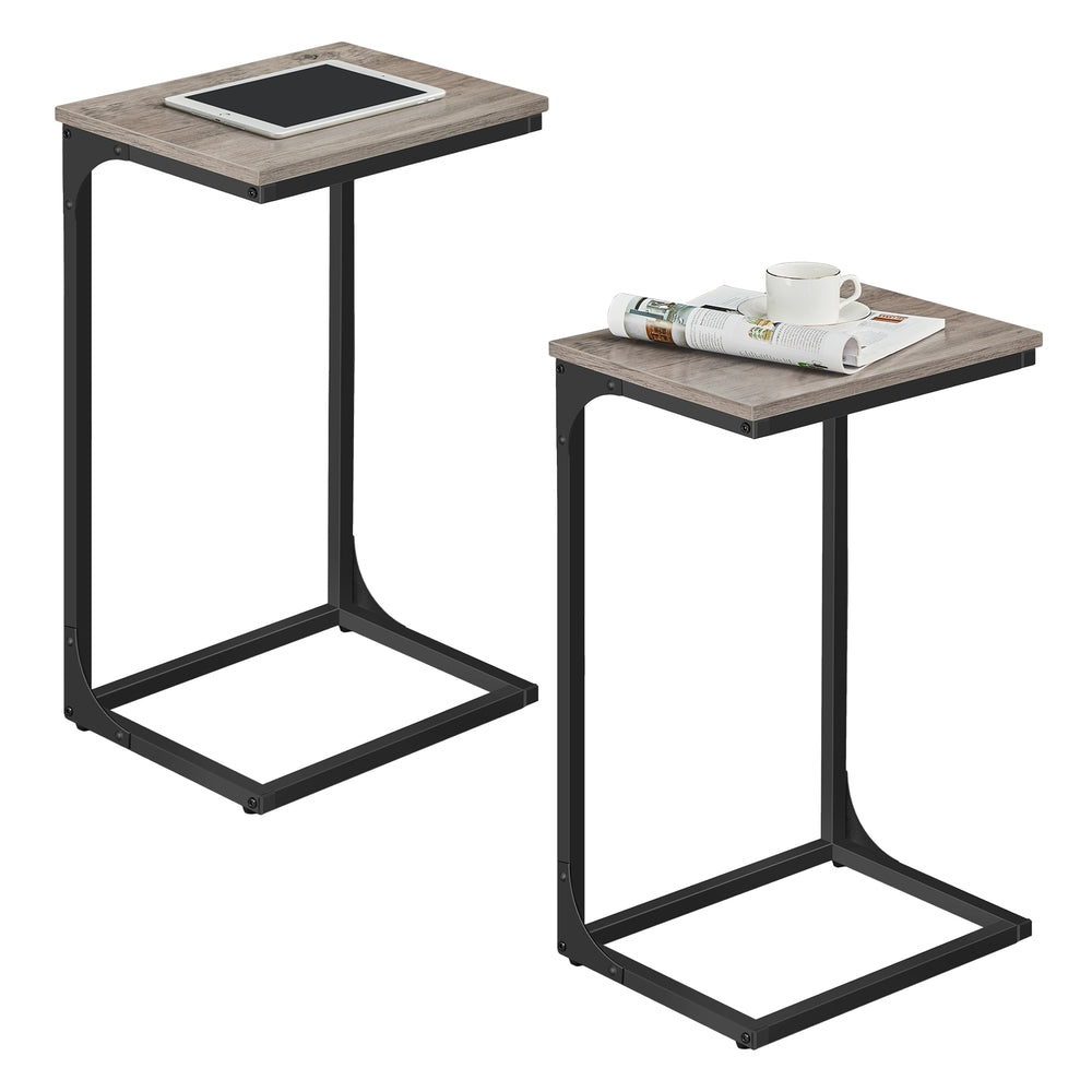 C-Shaped End Table with Metal Frame - Greige