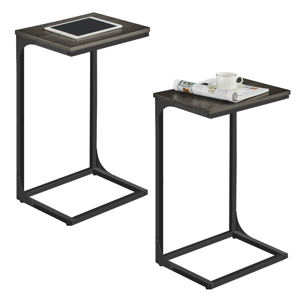 C-Shaped End Table with Metal Frame - Ebonized Oak