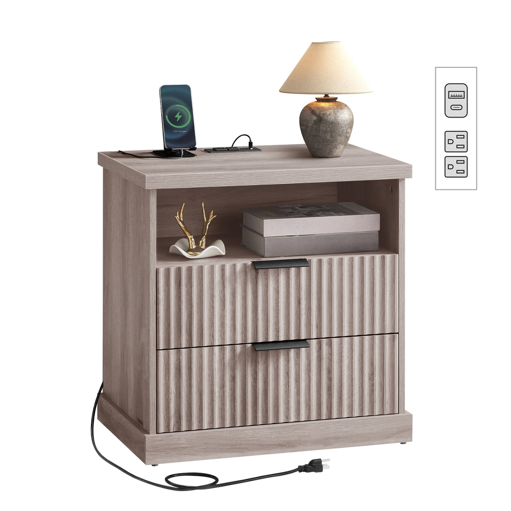 MAXE Collection - Nightstand with Charging Station - Washed Gray
