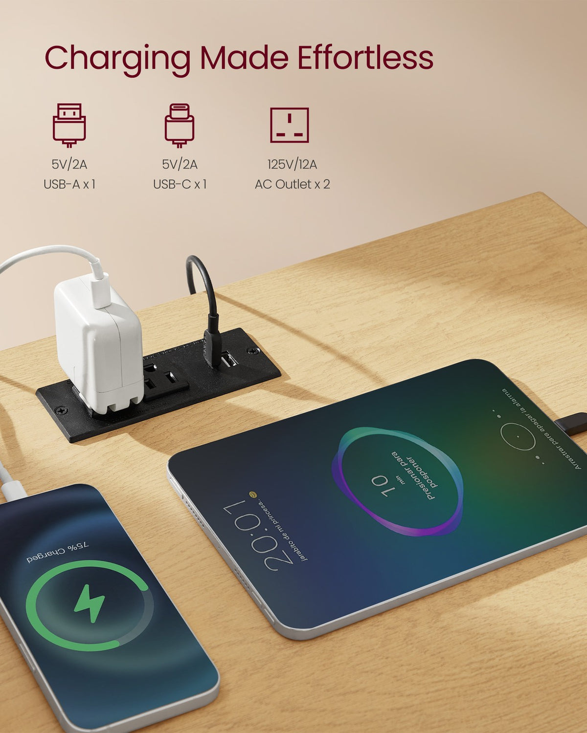 MAXE Collection - Nightstand with Charging Station