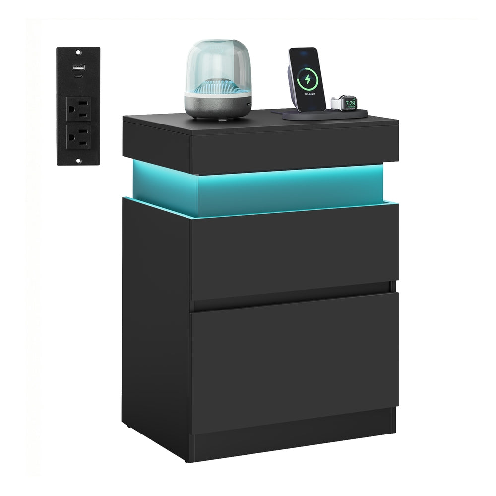 KAILYN Collection - Nightstand with Power Outlets - Sliding Lid - Ink Black