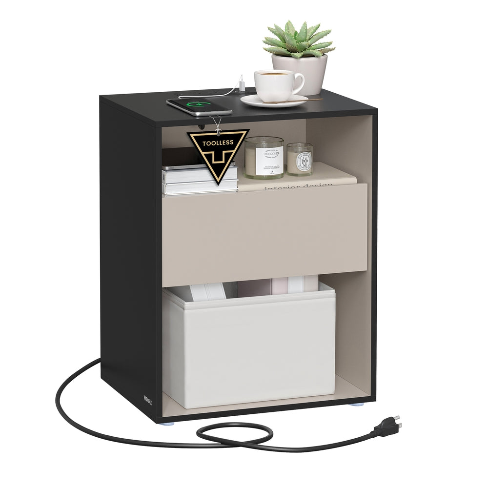Superfast Toolless Assembly - Nightstand - Ink Black, Cappuccino Beige