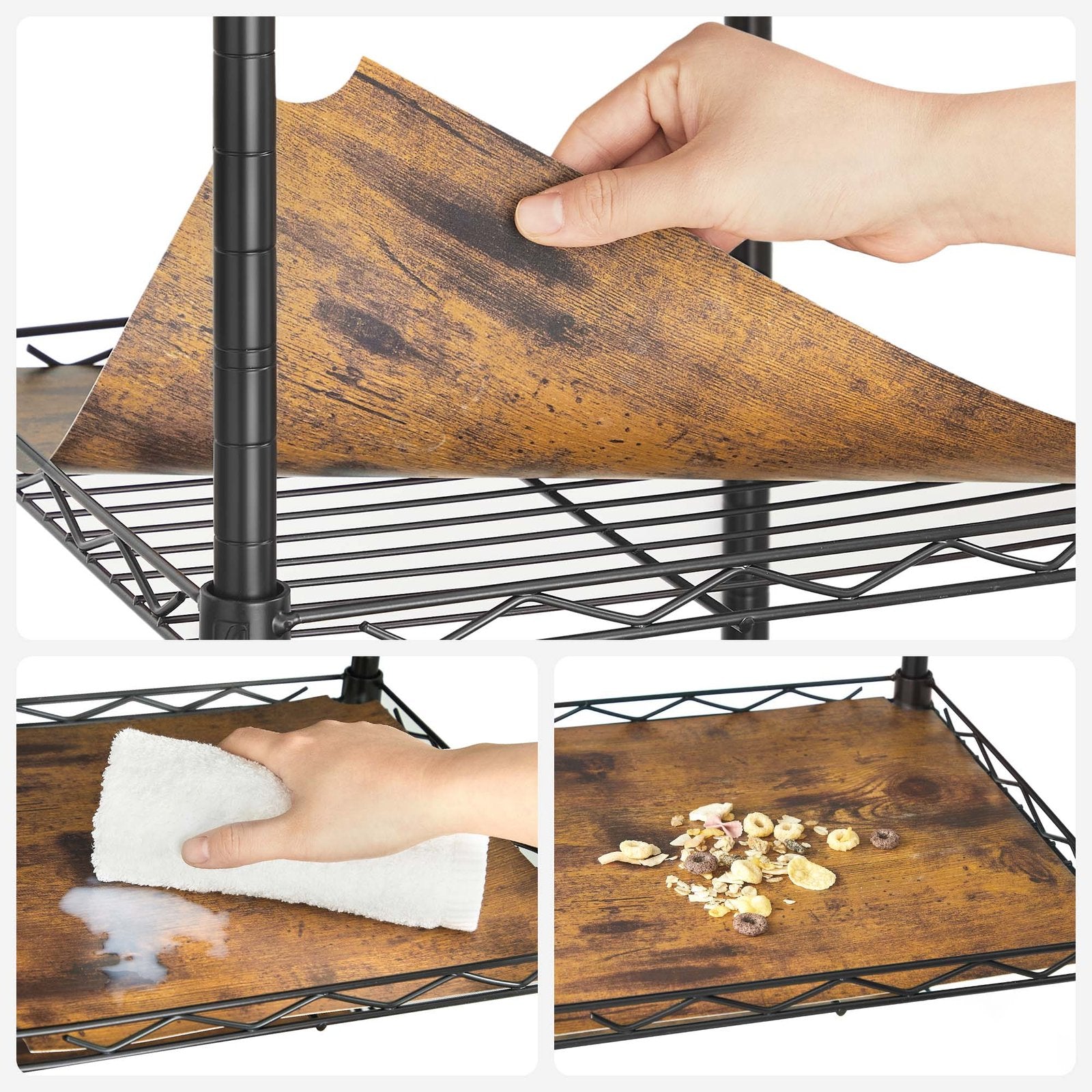 5-Tier Bathroom Shelf - Ink Black, Rustic Brown