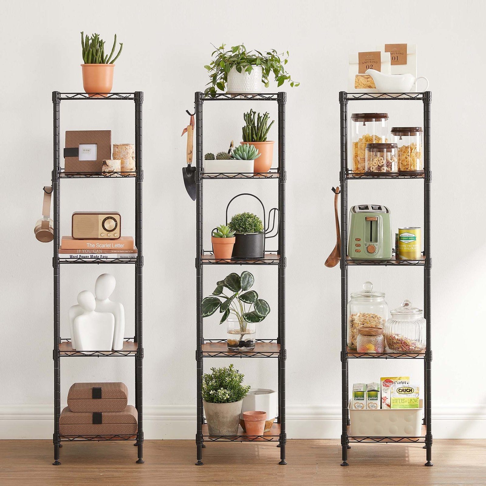5-Tier Bathroom Shelf - Ink Black, Rustic Brown