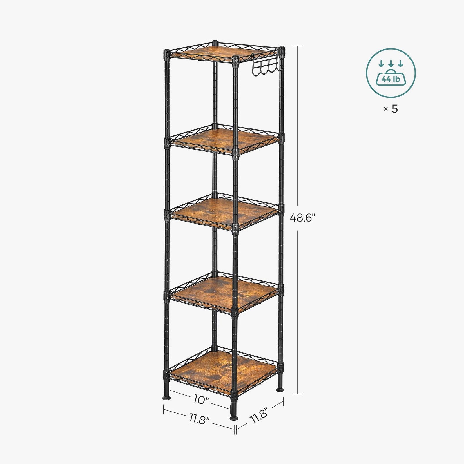 5-Tier Bathroom Shelf - Ink Black, Rustic Brown