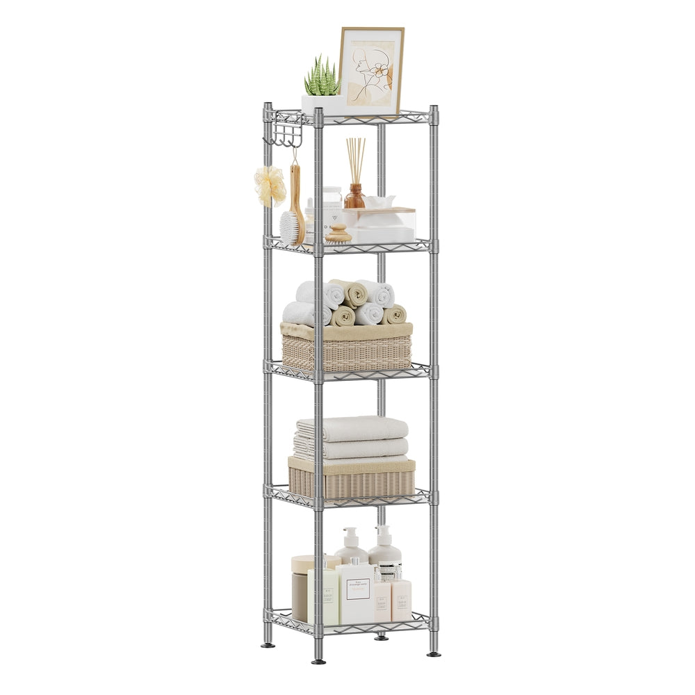 5-Tier Bathroom Shelf - Silver, Translucent