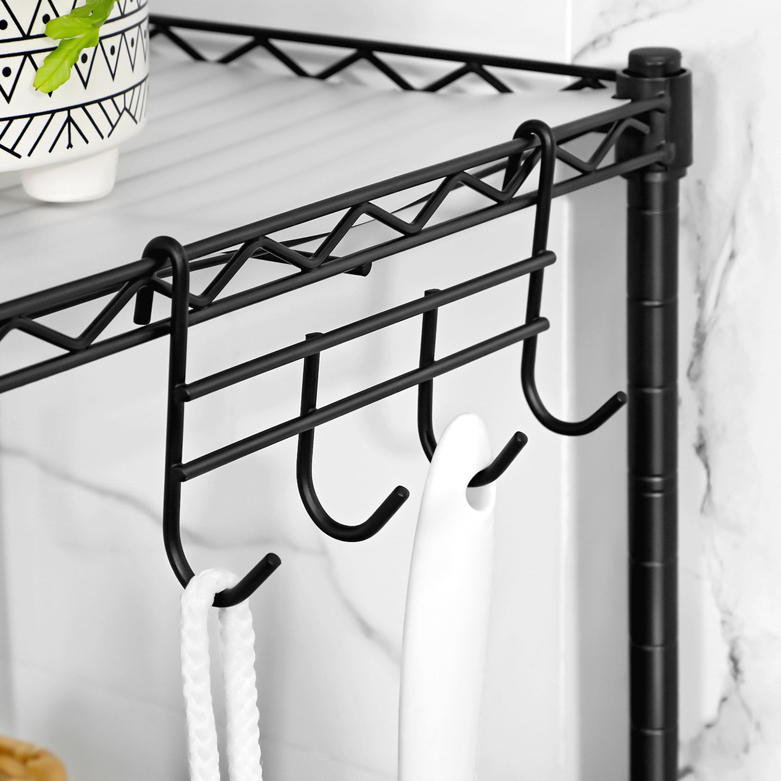 4-Tier Bathroom Shelf with 4 PP Shelf Liners - Removable Hook - Ink Black, Translucent