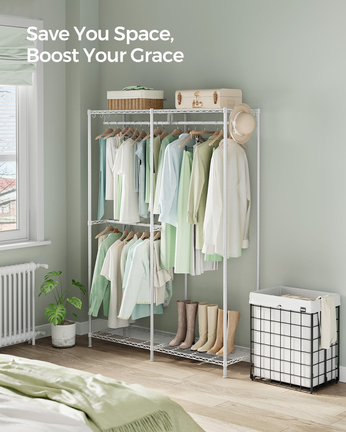 Metal Clothing Rack - Adjustable Shelves - Hanging Rails