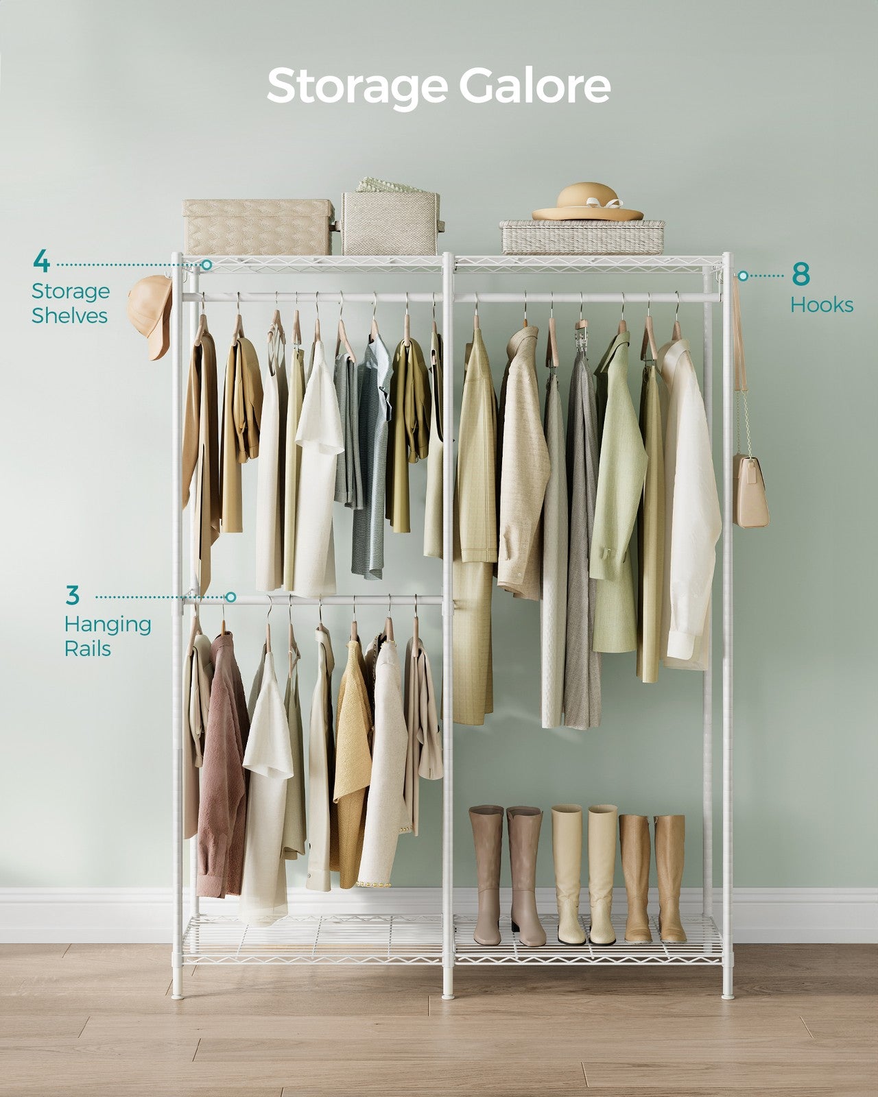 Metal Clothing Rack - Adjustable Shelves - Hanging Rails