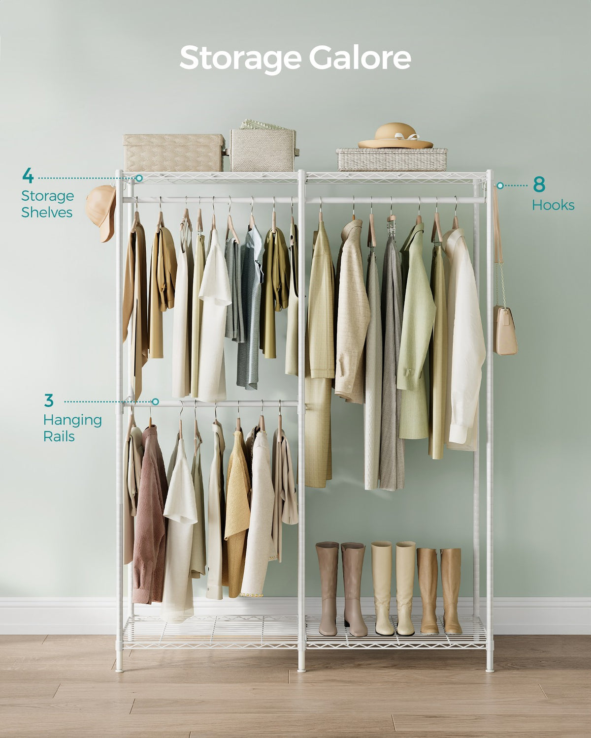 Metal Clothing Rack - Adjustable Shelves - Hanging Rails