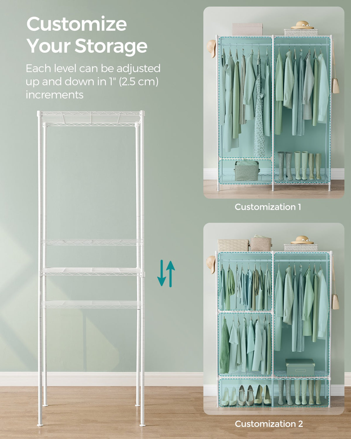 Metal Clothing Rack - Adjustable Shelves - Hanging Rails