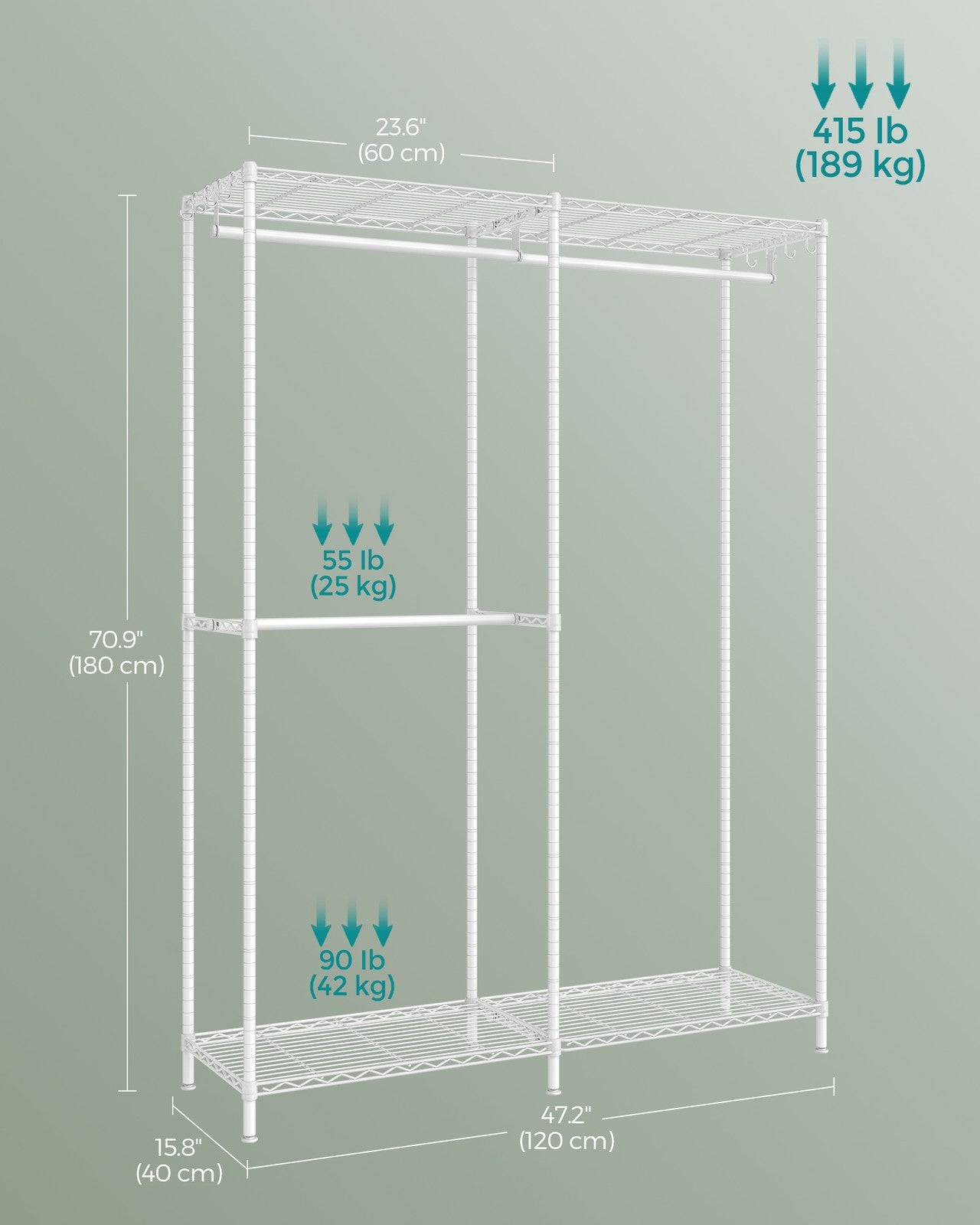 Metal Clothing Rack - Adjustable Shelves - Hanging Rails