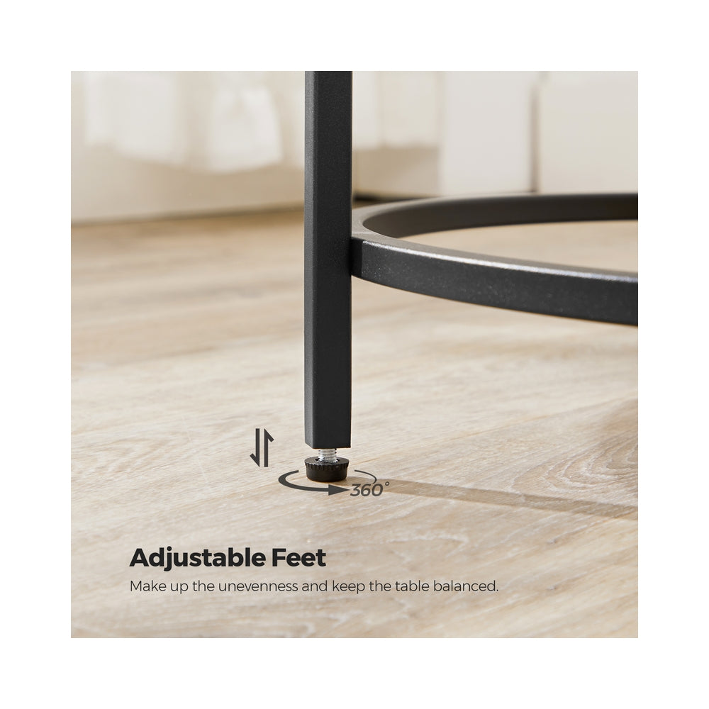 Glass Round Side Table with Metal Frame - Black