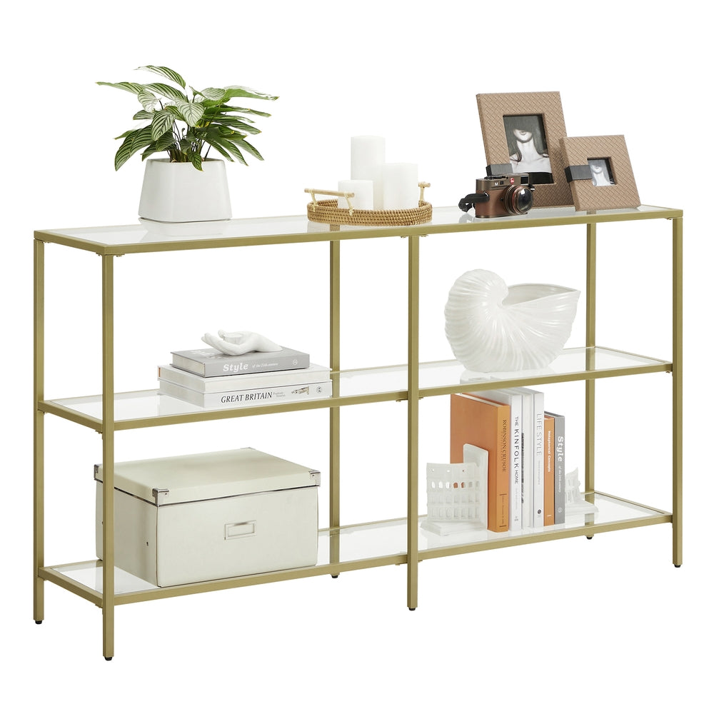 51.2 Inch Console Table with 3 Shelves - Metalic Gold, Transparent
