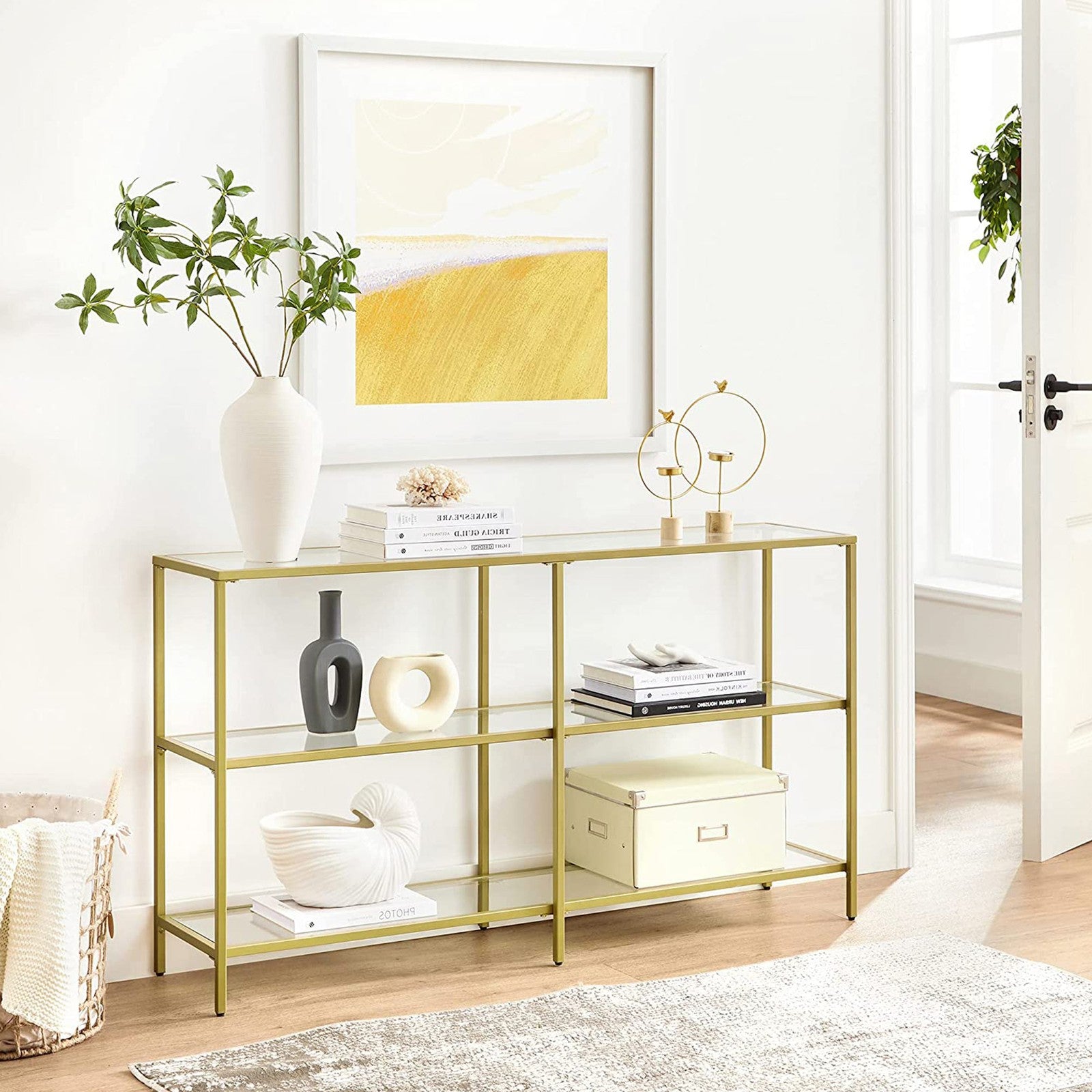 51.2 Inch Console Table with 3 Shelves - Metalic Gold, Transparent