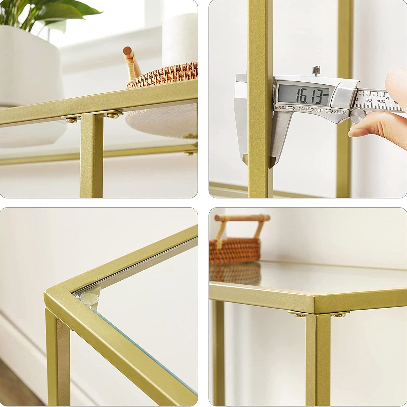 51.2 Inch Console Table with 3 Shelves - Metalic Gold, Transparent
