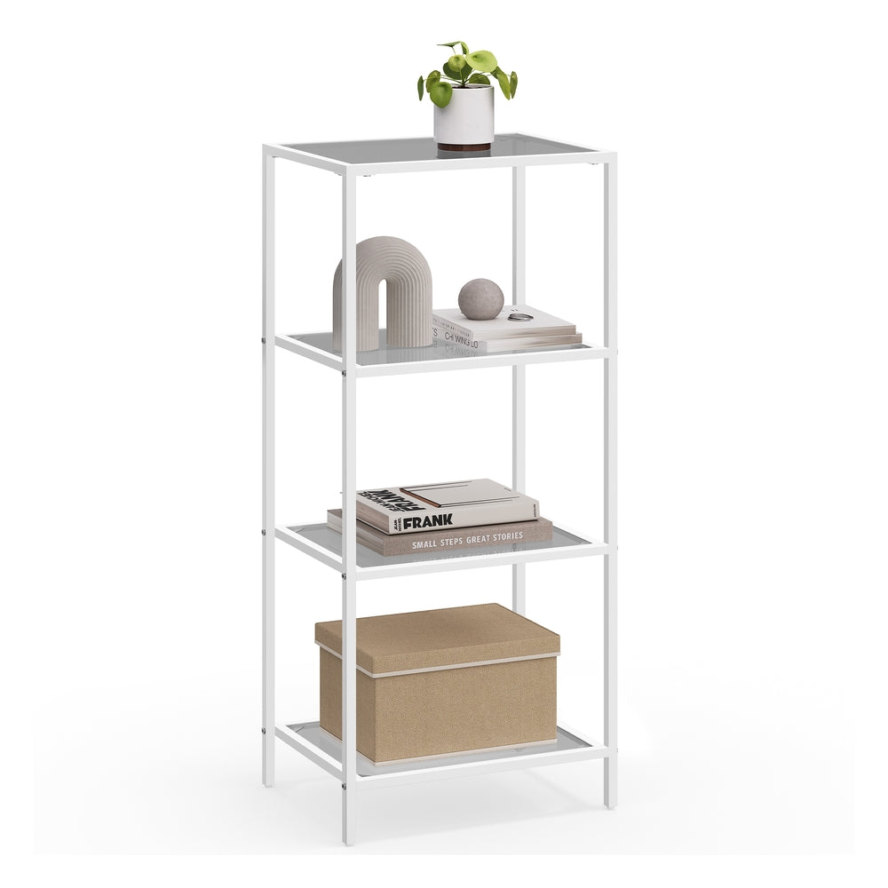 5-Tier Bookcase - Slim Shelving Unit - Pearl White, Slate Gray - 11.8”D x 15.7”W x 37.4”H