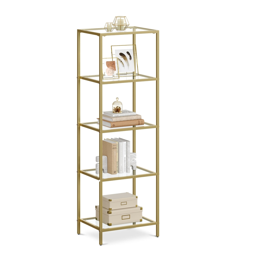 5-Tier Bookcase - Slim Shelving Unit - Gold - 11.8”D x 15.7”W x 49”H