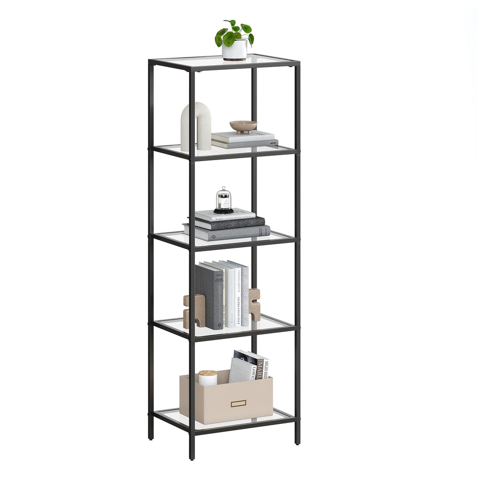 5-Tier Bookcase - Slim Shelving Unit - Ink Black - 11.8”D x 15.7”W x 49”H