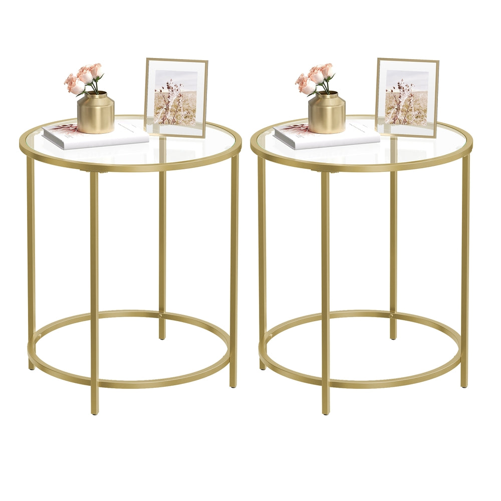 Glass Round Side Table with Metal Frame - Gold