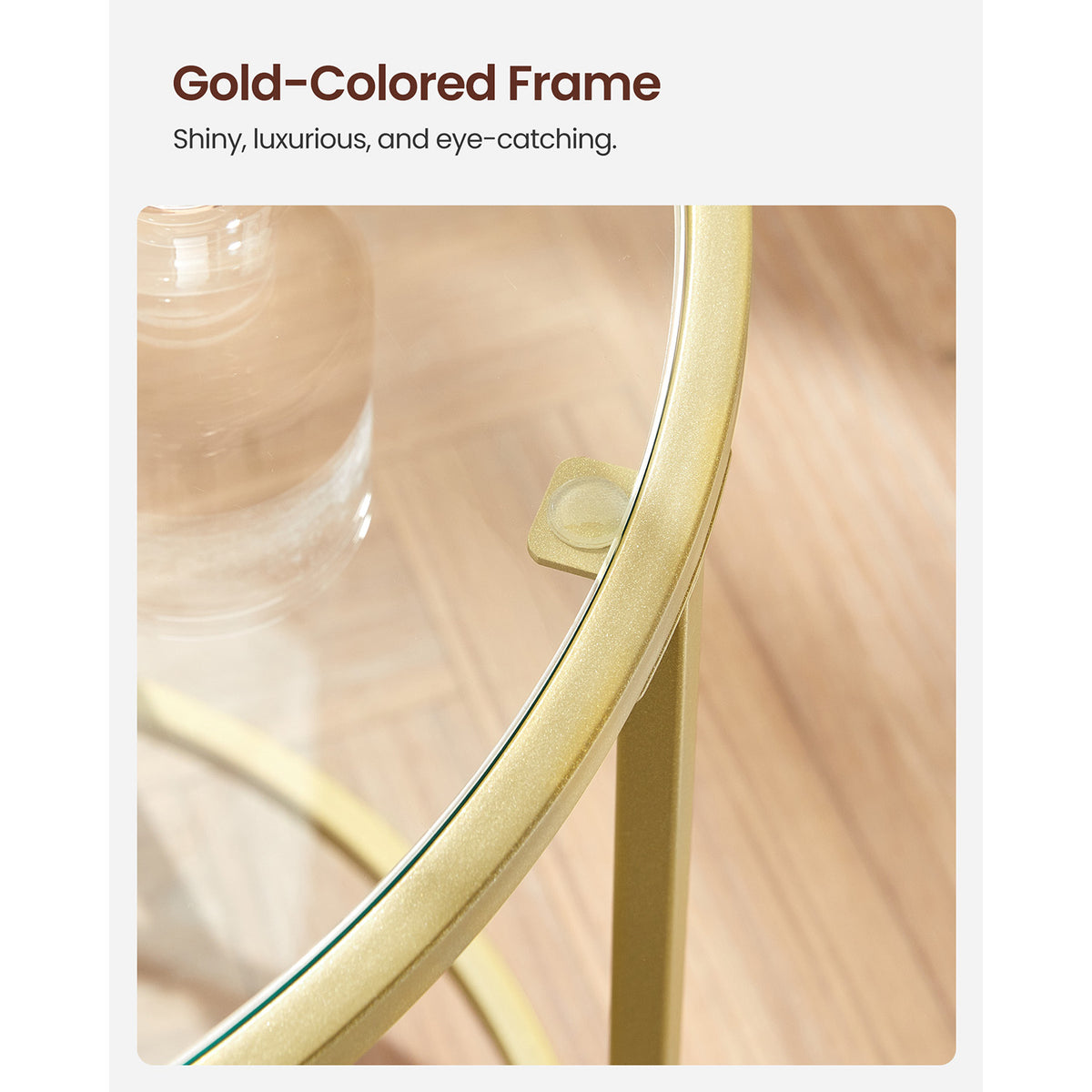 Glass Round Side Table - Metal Frame - Tempered Glass
