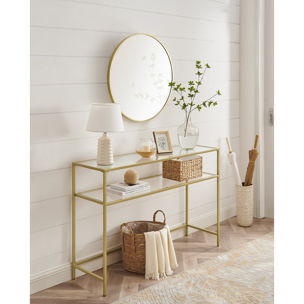 Console Sofa Table - 39.4-Inch - Tempered Glass Top
