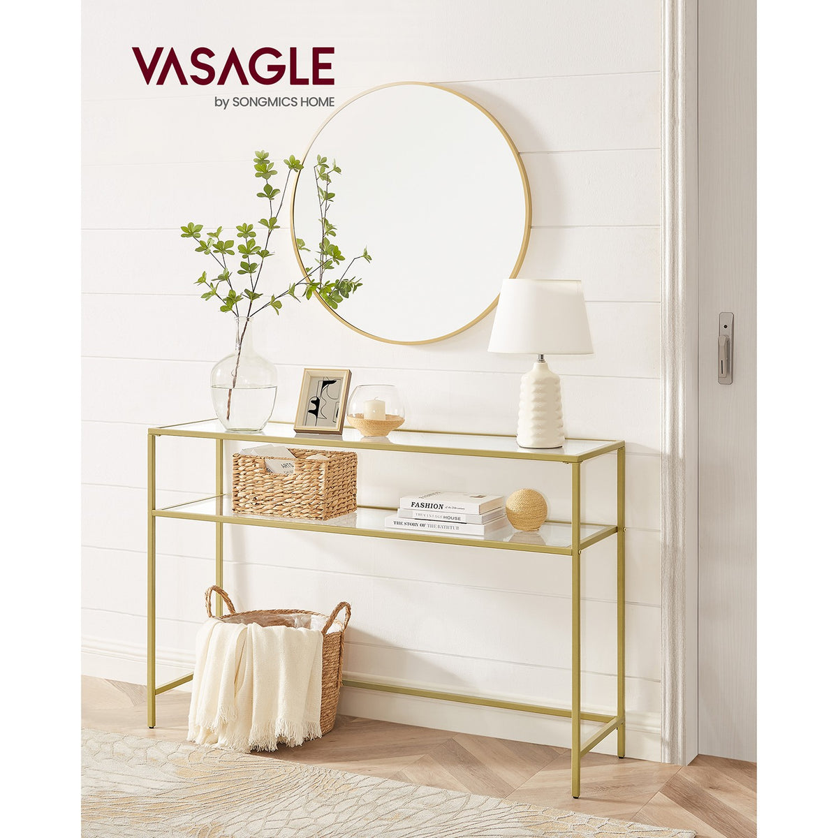Console Sofa Table - 39.4-Inch - Tempered Glass Top