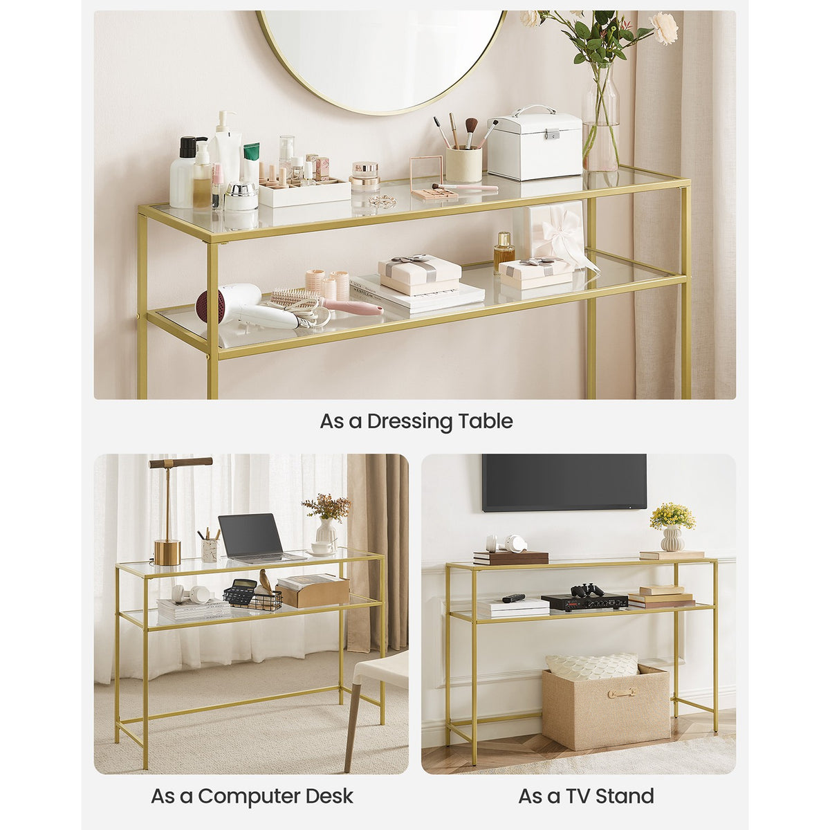 Console Sofa Table - 39.4-Inch - Tempered Glass Top