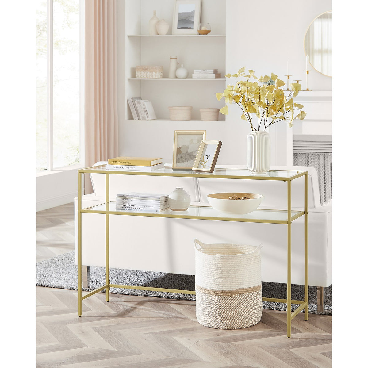 Console Sofa Table - 39.4-Inch - Tempered Glass Top